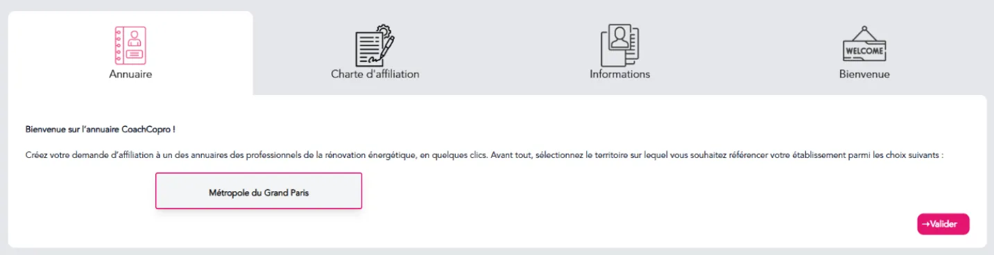 Interface pour les professionnels sur CoachCopro