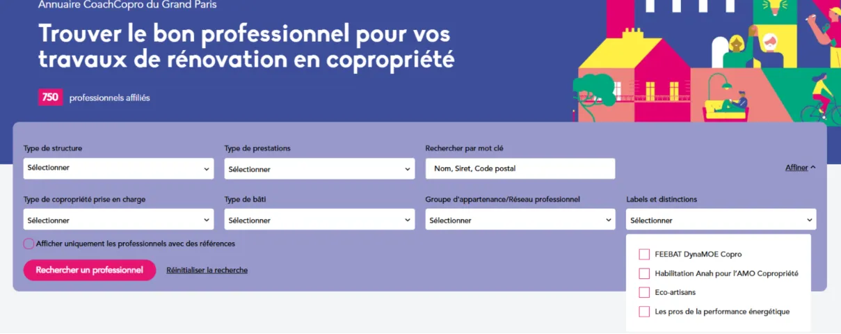 Interface de l'annuaire CoachCopro